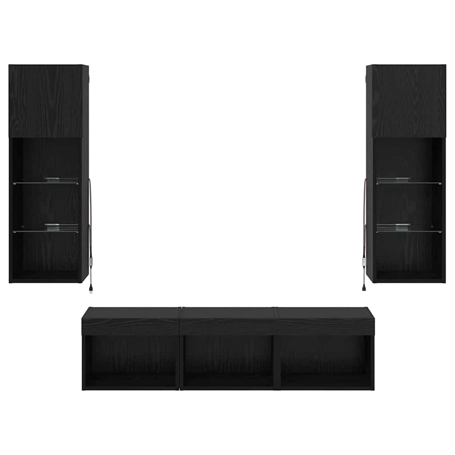 TV Wandmeubels 5 pcs Zwart Eiken 60 x 30 x 30 cm Bewerkt hout