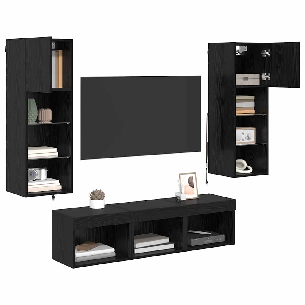 TV Wandmeubels 5 pcs Zwart Eiken 60 x 30 x 30 cm Bewerkt hout