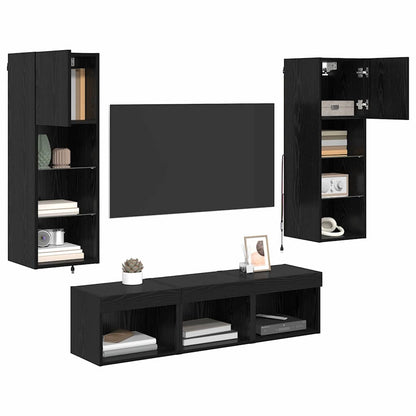 TV Wandmeubels 5 pcs Zwart Eiken 60 x 30 x 30 cm Bewerkt hout