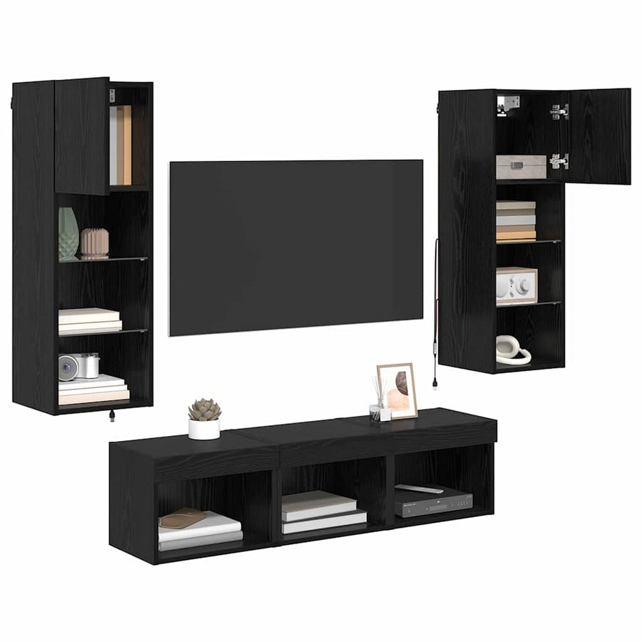 TV Wandmeubels 5 pcs Zwart Eiken 60 x 30 x 30 cm Bewerkt hout