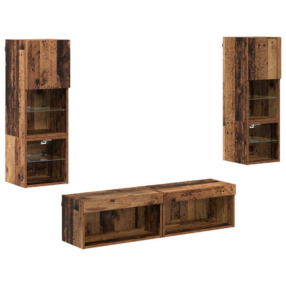 TV-wandmeubel met LED-striplichten 6 pcs Oud Hout Bewerkt hout