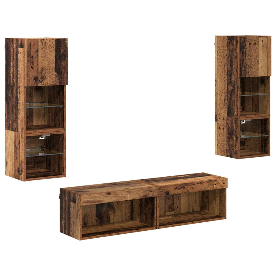 TV-wandmeubel met LED-striplichten 6 pcs Oud Hout Bewerkt hout