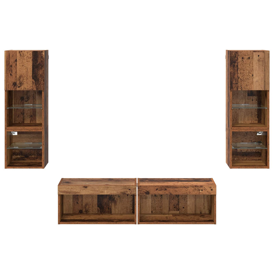 TV-wandmeubel met LED-striplichten 6 pcs Oud Hout Bewerkt hout