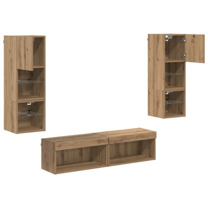 ` met LED-striplichten 6 pcs Artisan Eiken Bewerkt hout