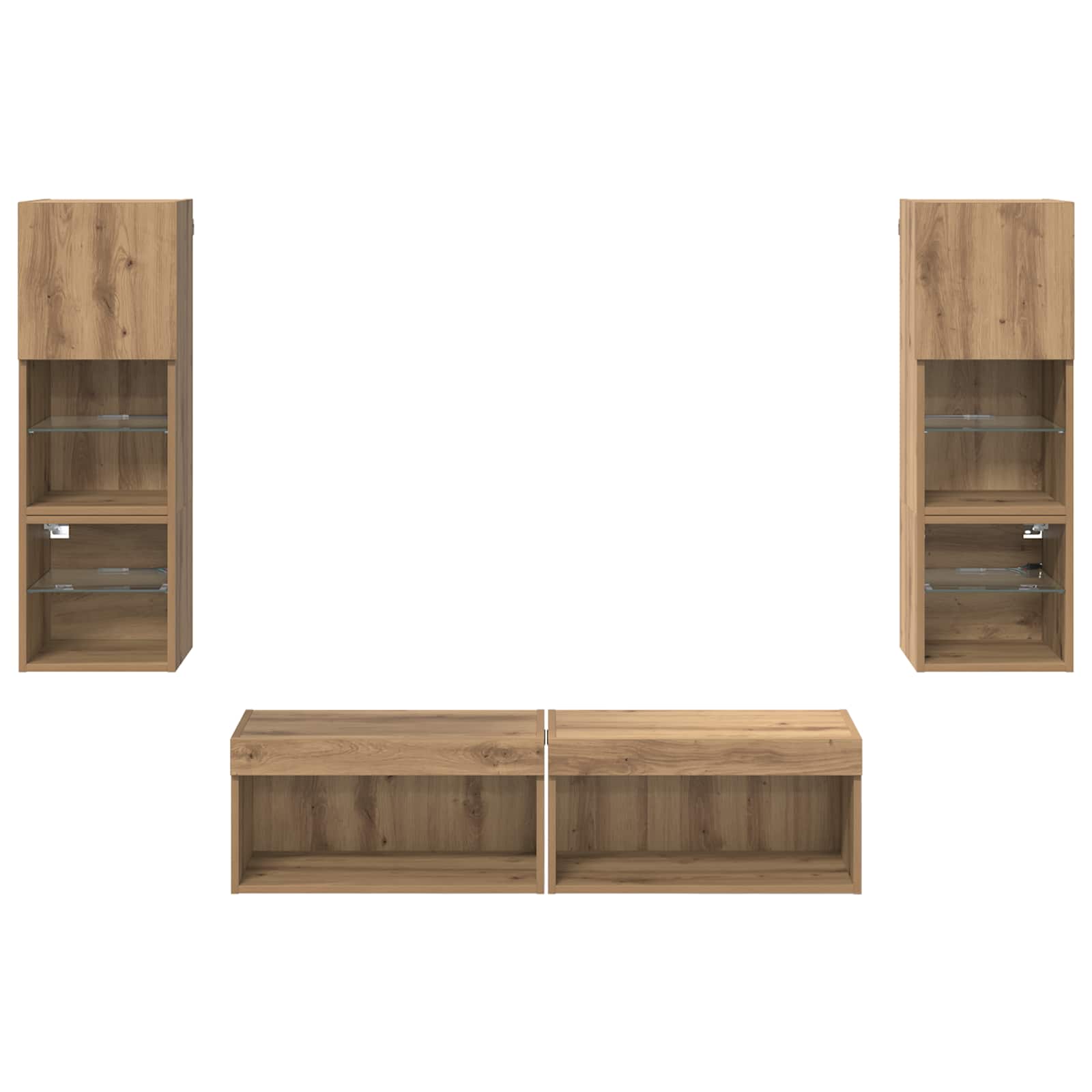 ` met LED-striplichten 6 pcs Artisan Eiken Bewerkt hout