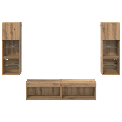 ` met LED-striplichten 6 pcs Artisan Eiken Bewerkt hout