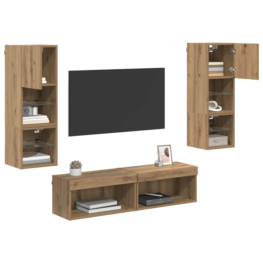 ` met LED-striplichten 6 pcs Artisan Eiken Bewerkt hout