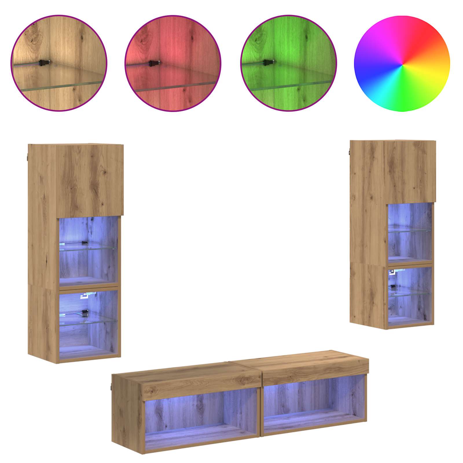 ` met LED-striplichten 6 pcs Artisan Eiken Bewerkt hout