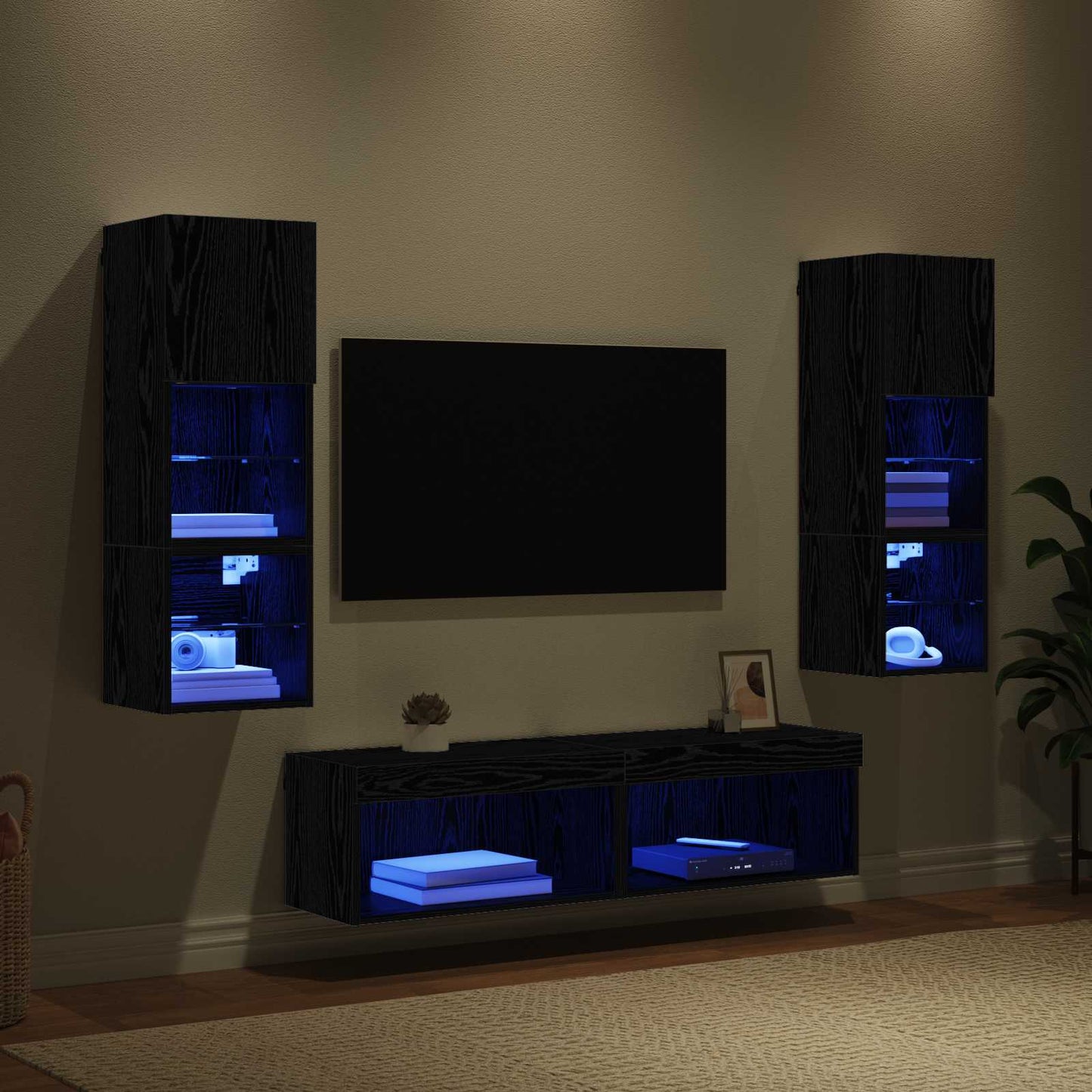 TV-wandmeubel Wandgemonteerd 6 pcs Zwart Eiken Bewerkt hout