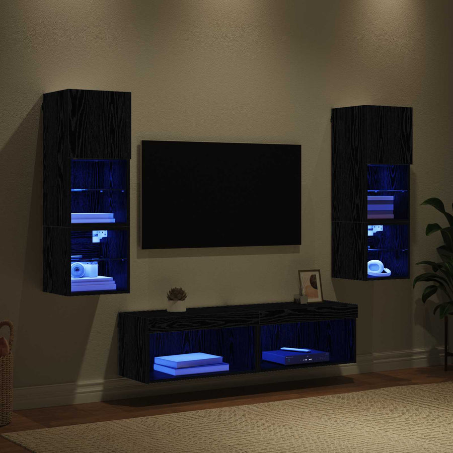 TV-wandmeubel Wandgemonteerd 6 pcs Zwart Eiken Bewerkt hout