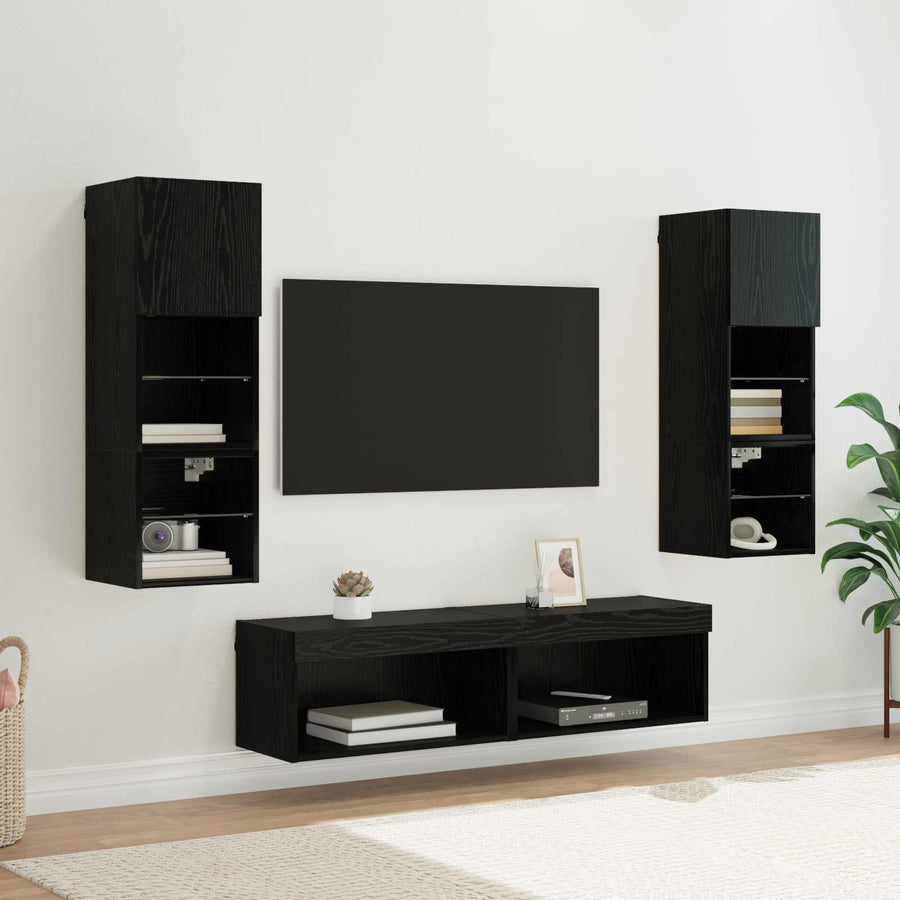 TV-wandmeubel Wandgemonteerd 6 pcs Zwart Eiken Bewerkt hout