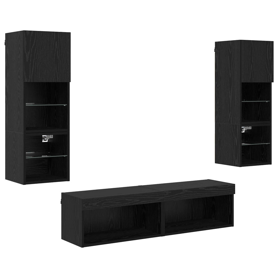 TV-wandmeubel Wandgemonteerd 6 pcs Zwart Eiken Bewerkt hout