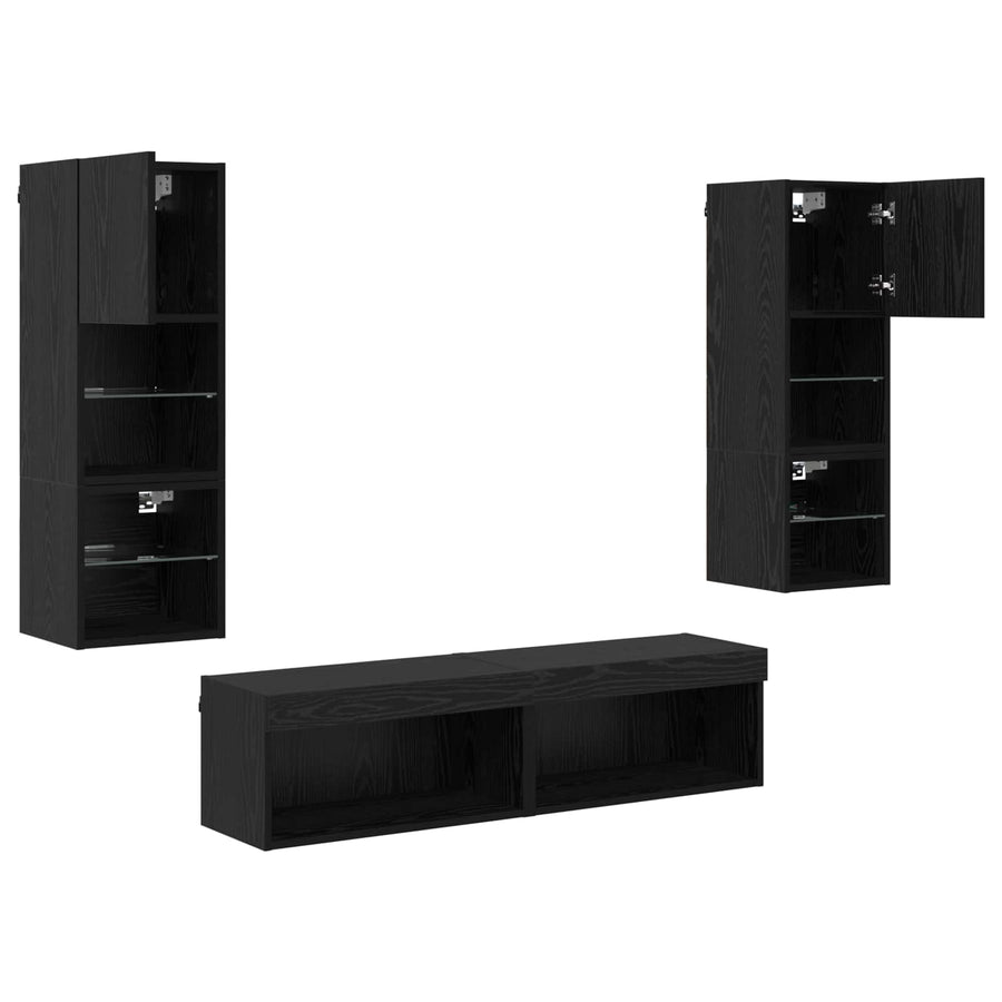 TV-wandmeubel Wandgemonteerd 6 pcs Zwart Eiken Bewerkt hout