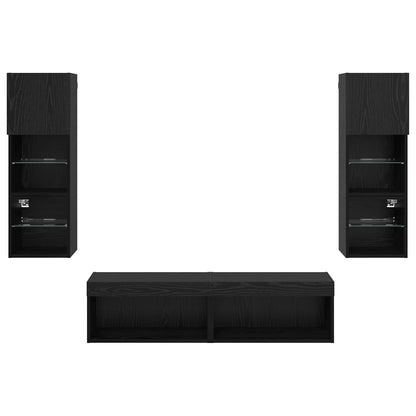 TV-wandmeubel Wandgemonteerd 6 pcs Zwart Eiken Bewerkt hout