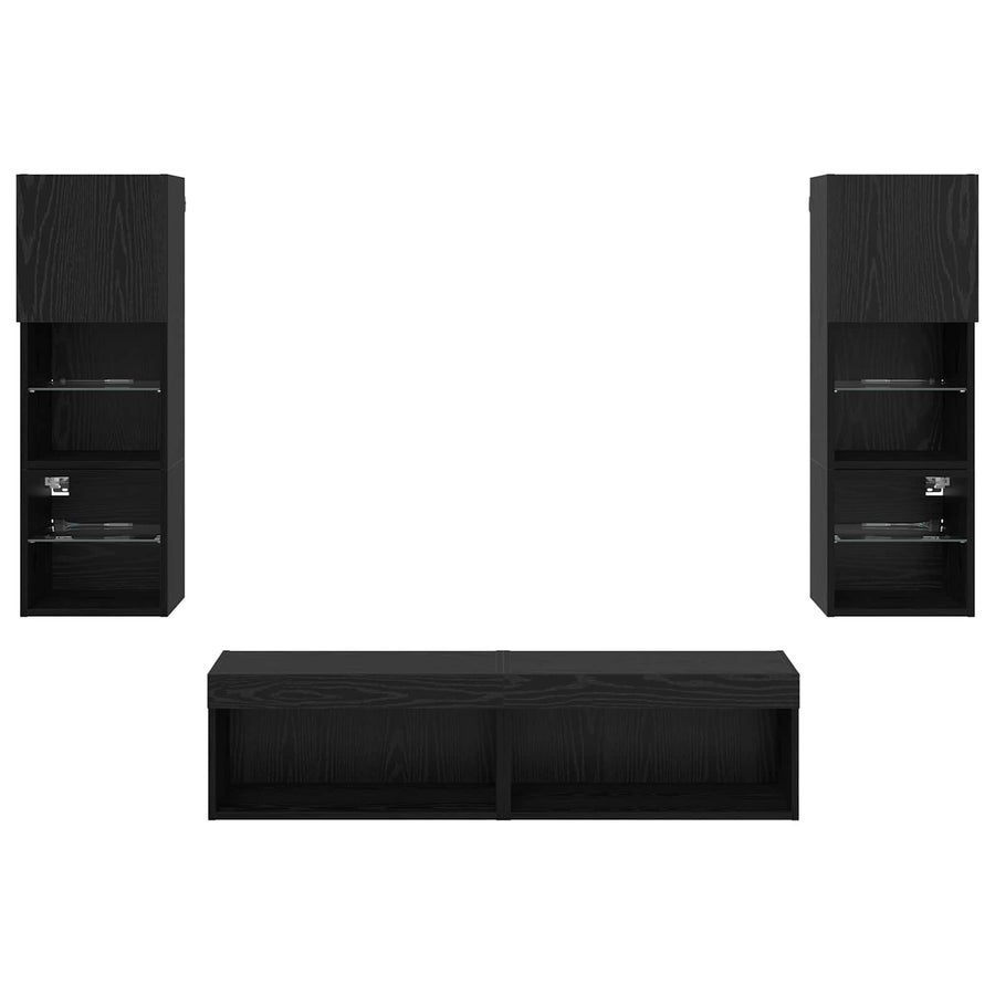 TV-wandmeubel Wandgemonteerd 6 pcs Zwart Eiken Bewerkt hout