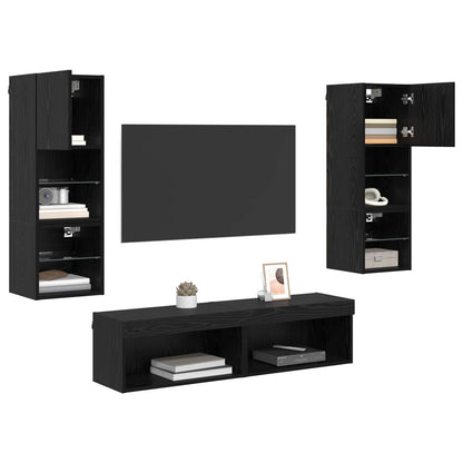 TV-wandmeubel Wandgemonteerd 6 pcs Zwart Eiken Bewerkt hout