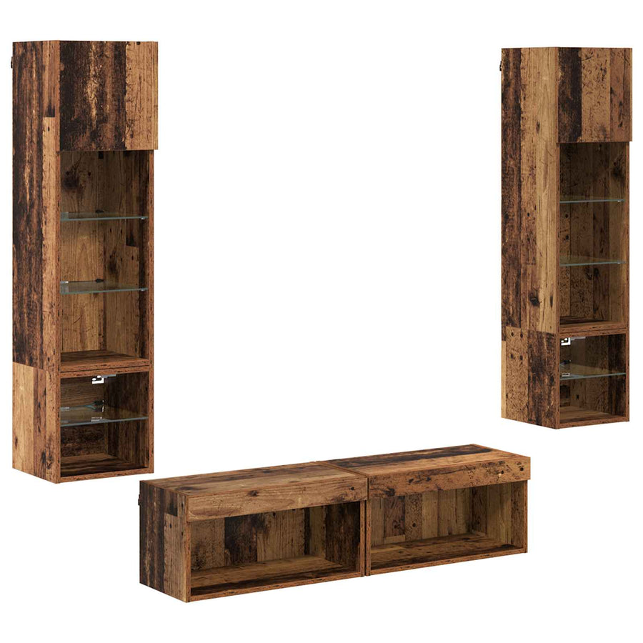 TV-wandmeubel met LED-striplichten 6 pcs Oud Hout Bewerkt hout
