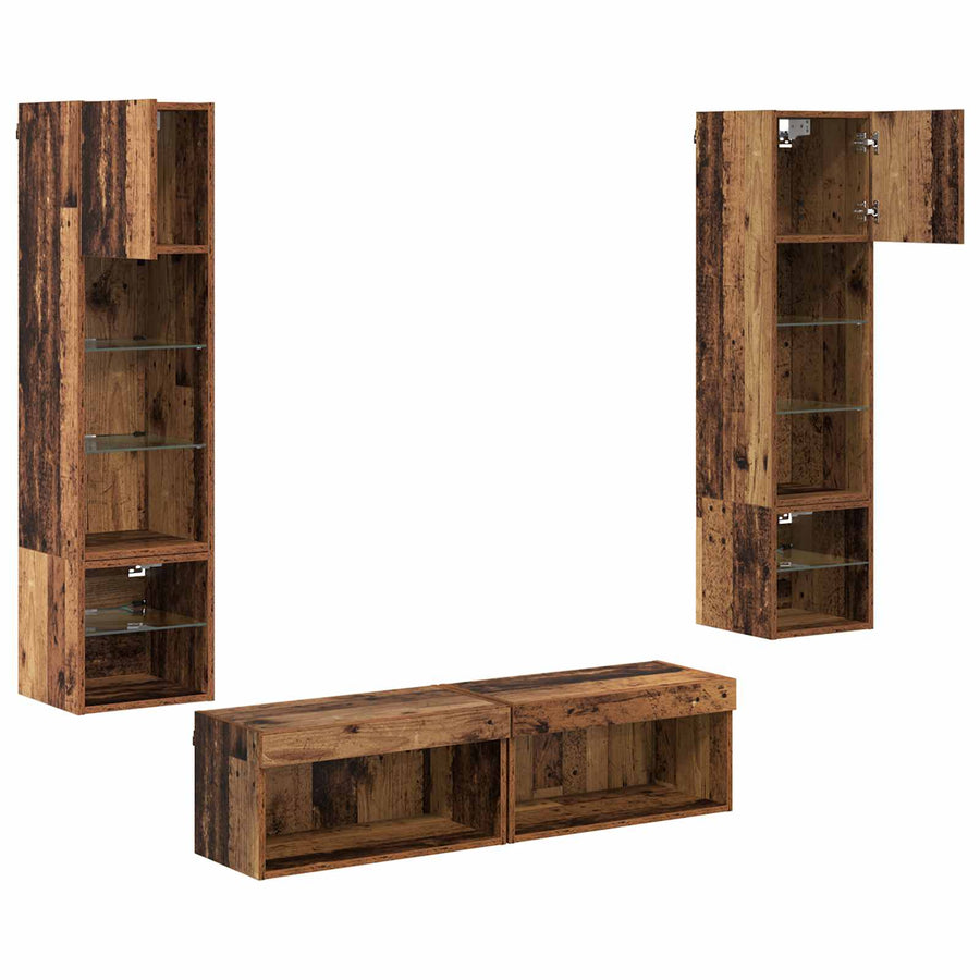 TV-wandmeubel met LED-striplichten 6 pcs Oud Hout Bewerkt hout