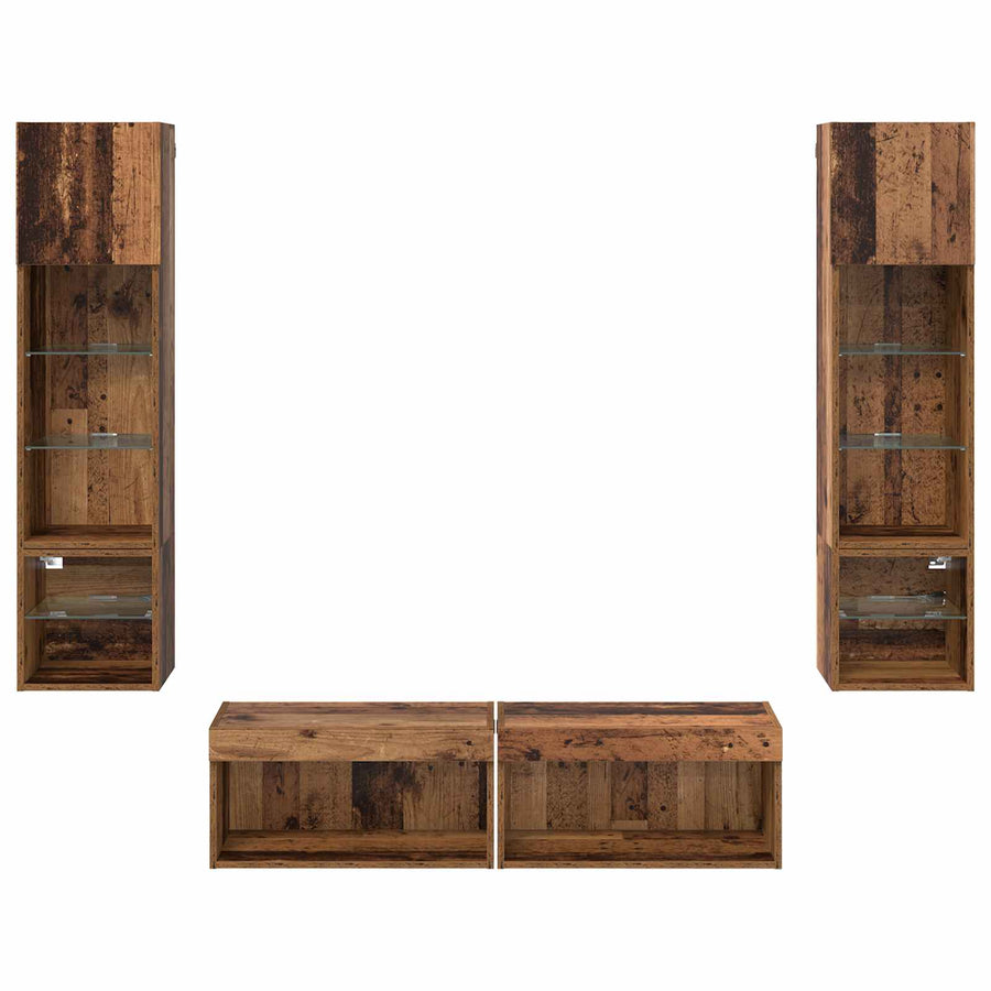 TV-wandmeubel met LED-striplichten 6 pcs Oud Hout Bewerkt hout