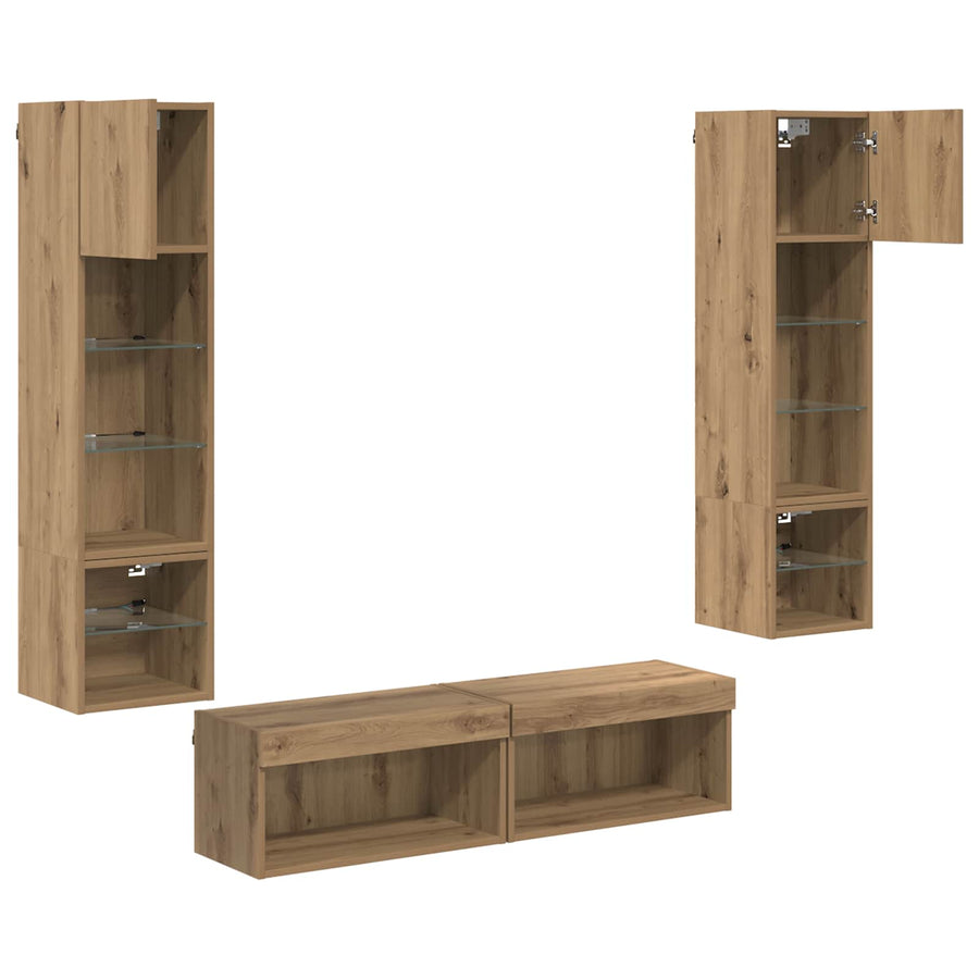TV-wandmeubel Wandgemonteerd 6 pcs Artisan Eiken Bewerkt hout