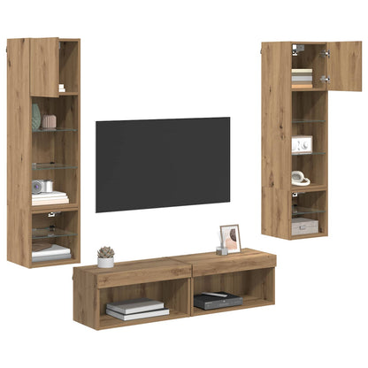 TV-wandmeubel Wandgemonteerd 6 pcs Artisan Eiken Bewerkt hout