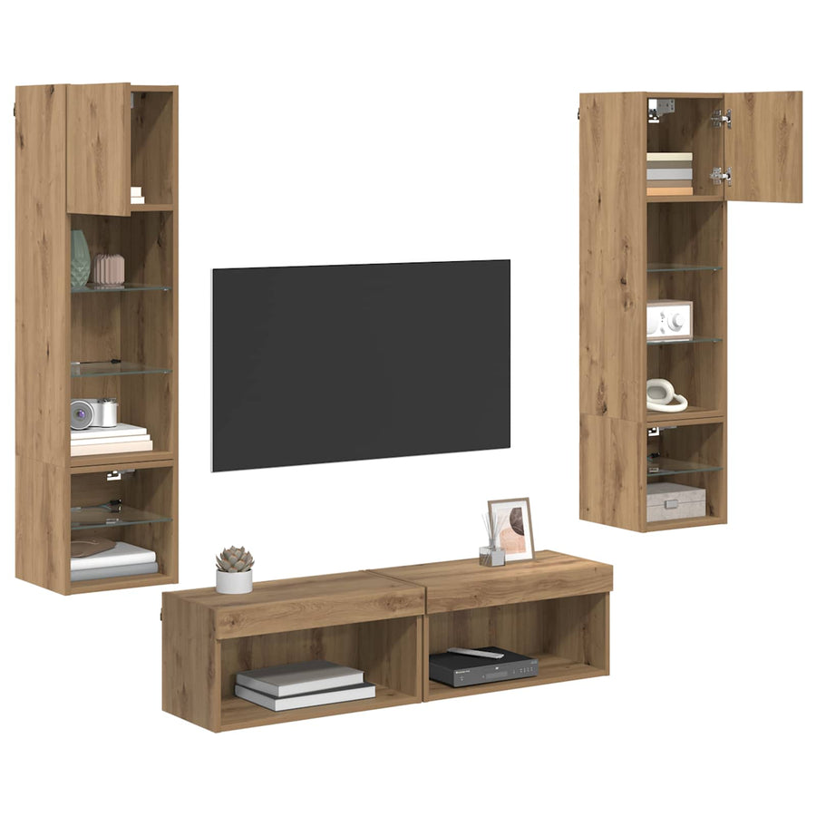 TV-wandmeubel Wandgemonteerd 6 pcs Artisan Eiken Bewerkt hout