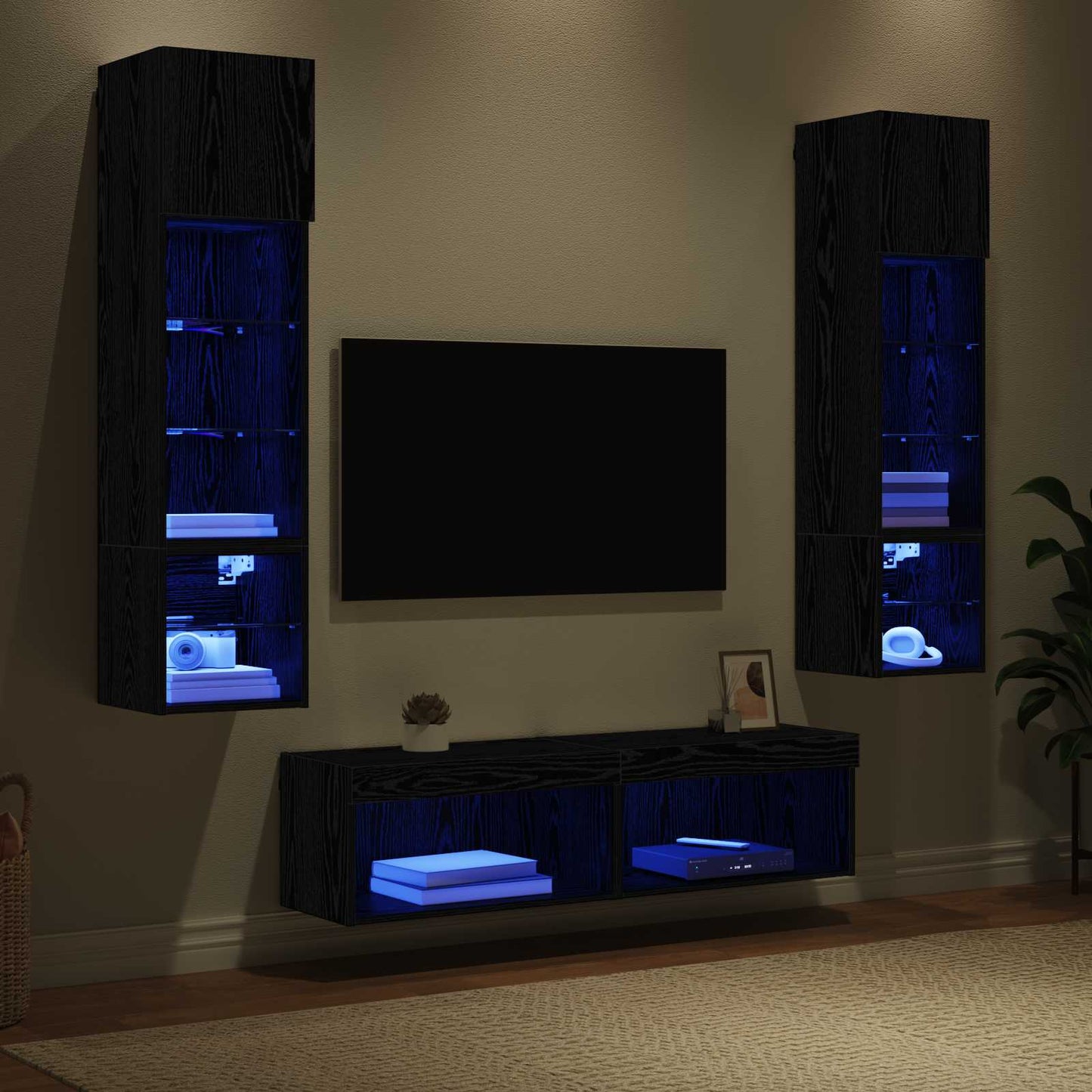 TV-wandmeubel Wandgemonteerd 6 pcs Zwart Eiken Bewerkt hout
