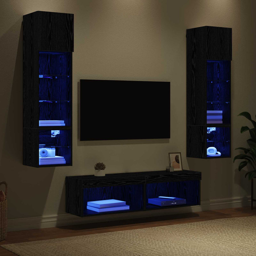 TV-wandmeubel Wandgemonteerd 6 pcs Zwart Eiken Bewerkt hout
