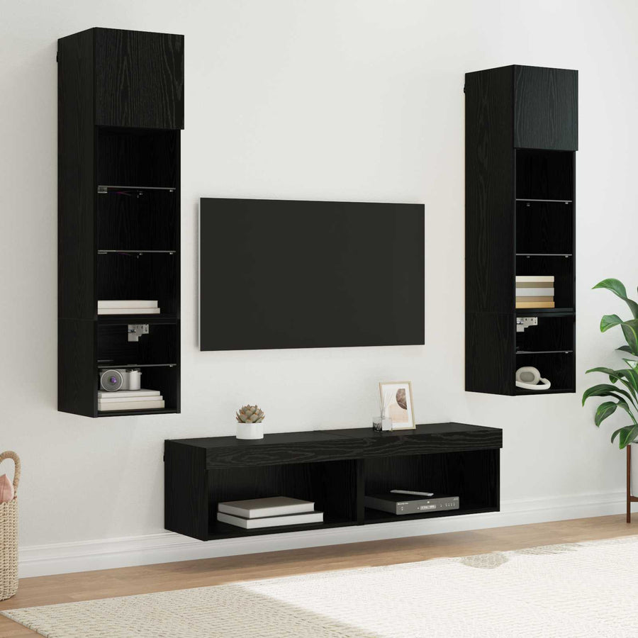 TV-wandmeubel Wandgemonteerd 6 pcs Zwart Eiken Bewerkt hout