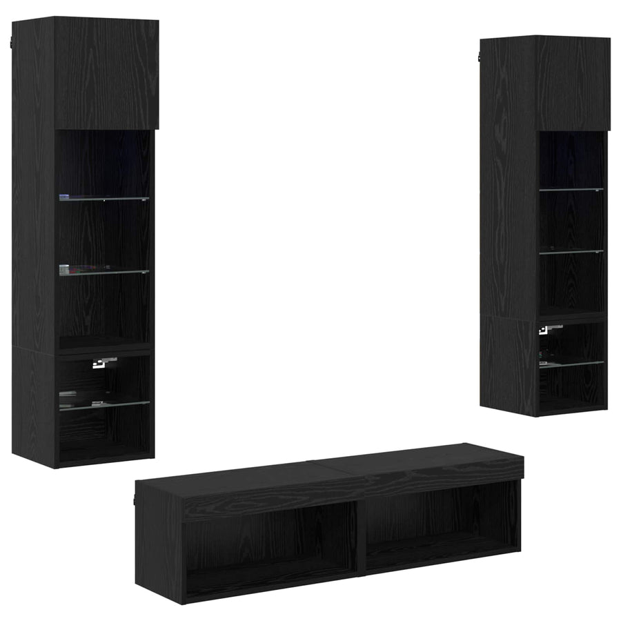TV-wandmeubel Wandgemonteerd 6 pcs Zwart Eiken Bewerkt hout