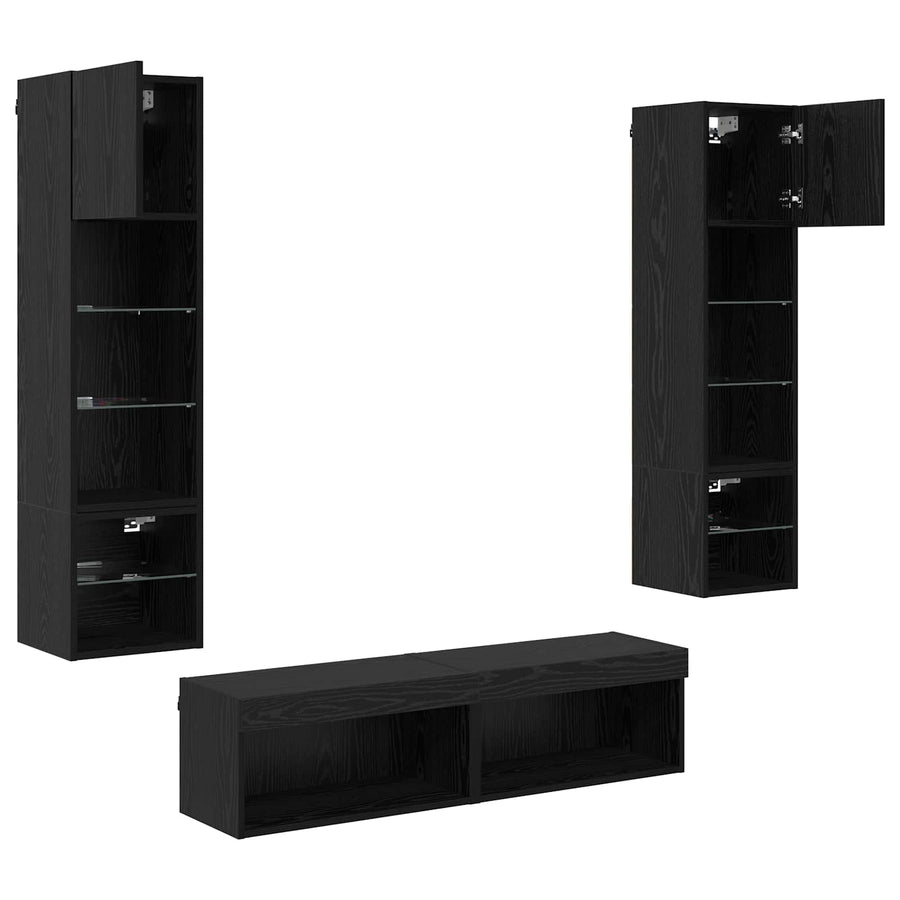 TV-wandmeubel Wandgemonteerd 6 pcs Zwart Eiken Bewerkt hout