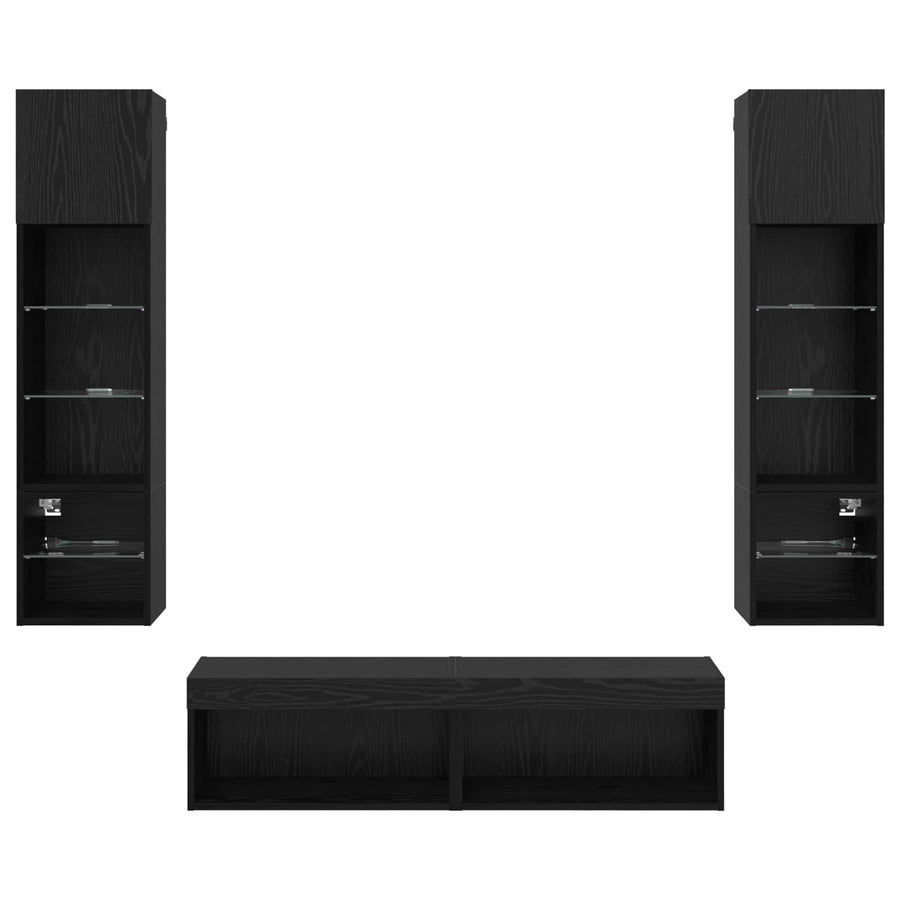 TV-wandmeubel Wandgemonteerd 6 pcs Zwart Eiken Bewerkt hout