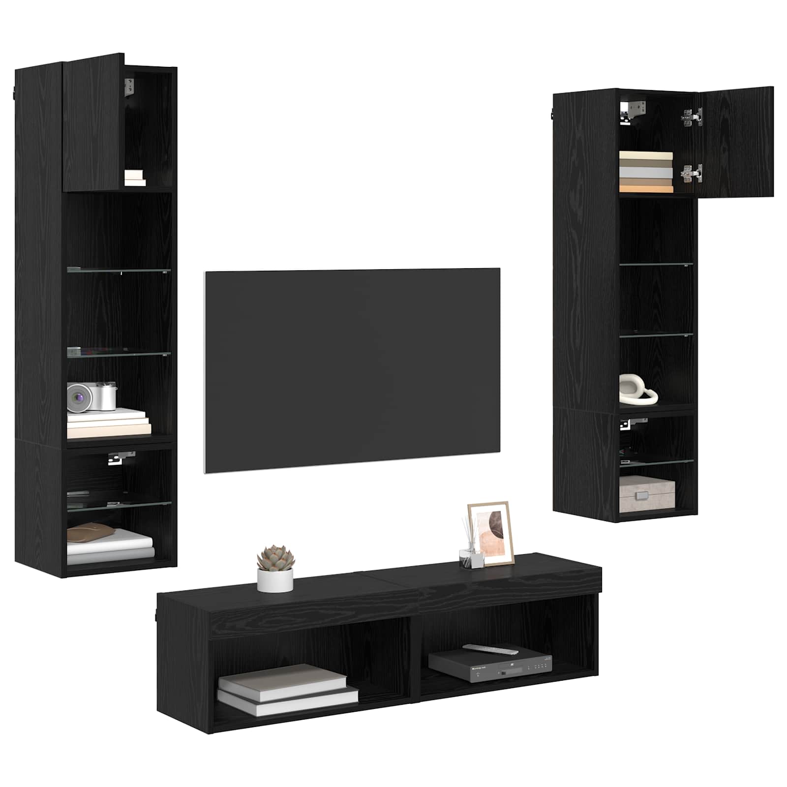 TV-wandmeubel Wandgemonteerd 6 pcs Zwart Eiken Bewerkt hout