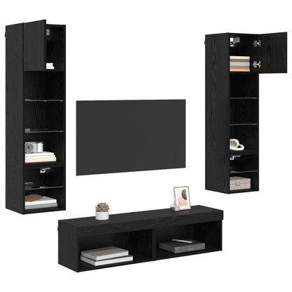 TV-wandmeubel Wandgemonteerd 6 pcs Zwart Eiken Bewerkt hout