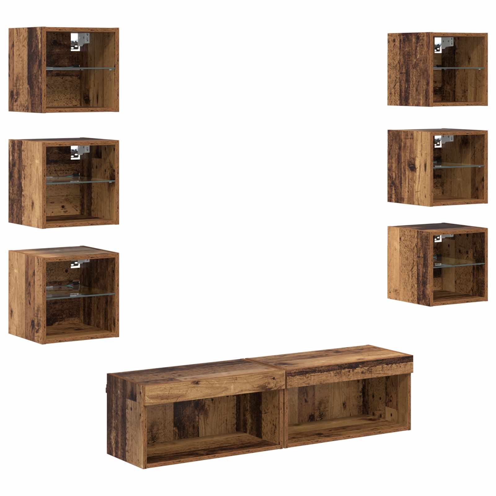 TV-kast met LED-striplichten met lade 8 pcs Oud Hout Glas