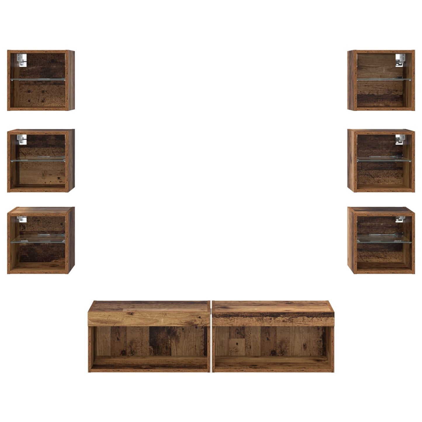 TV-kast met LED-striplichten met lade 8 pcs Oud Hout Glas