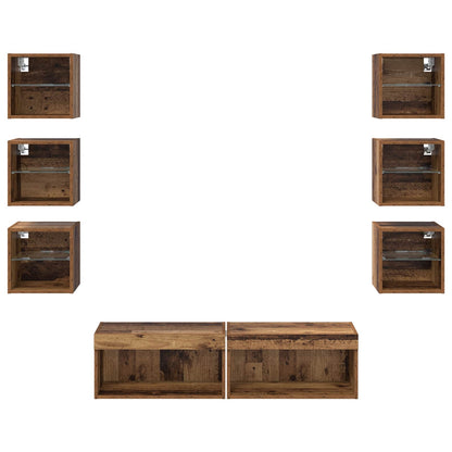 TV-kast met LED-striplichten met lade 8 pcs Oud Hout Glas