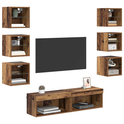 TV-kast met LED-striplichten met lade 8 pcs Oud Hout Glas