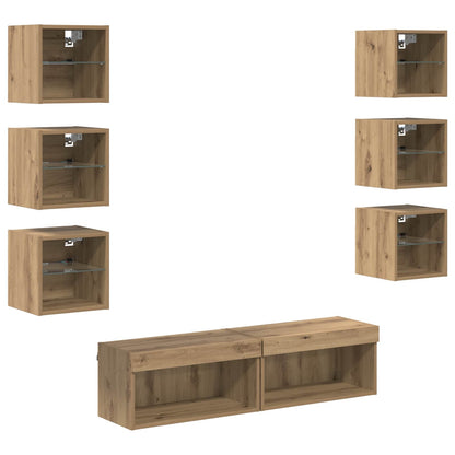 TV-kast met LED-striplichten met lade 8 pcs Artisan Eiken Glas