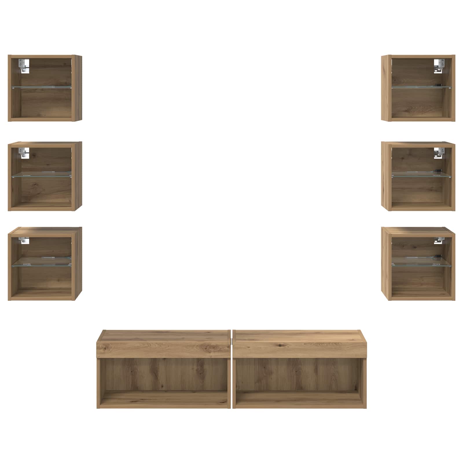 TV-kast met LED-striplichten met lade 8 pcs Artisan Eiken Glas