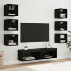 TV cabinet with LED strip lights with drawer 8 pcs Black Oak Glass