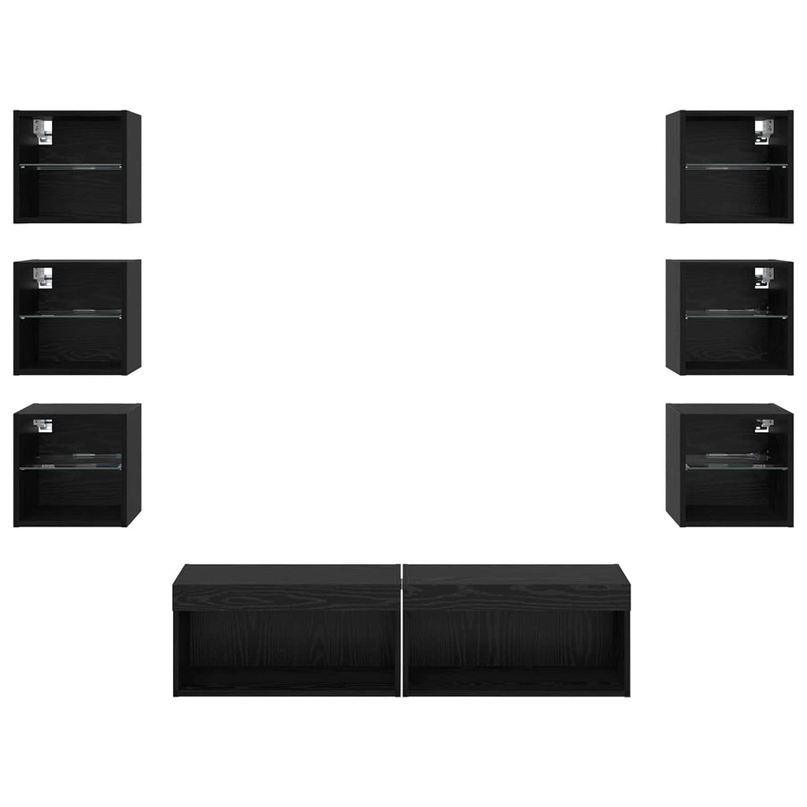TV-kast met LED-striplichten met lade 8 pcs Zwart Eiken Glas