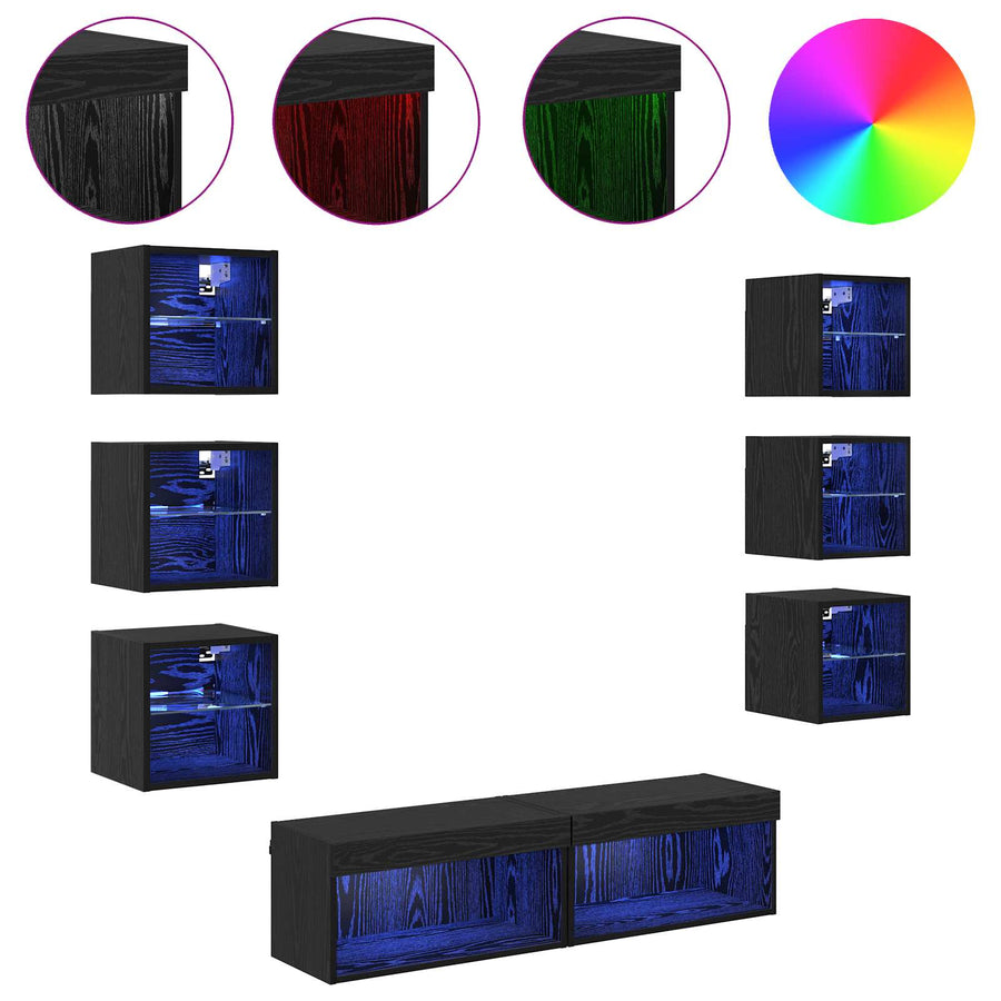 TV-kast met LED-striplichten met lade 8 pcs Zwart Eiken Glas