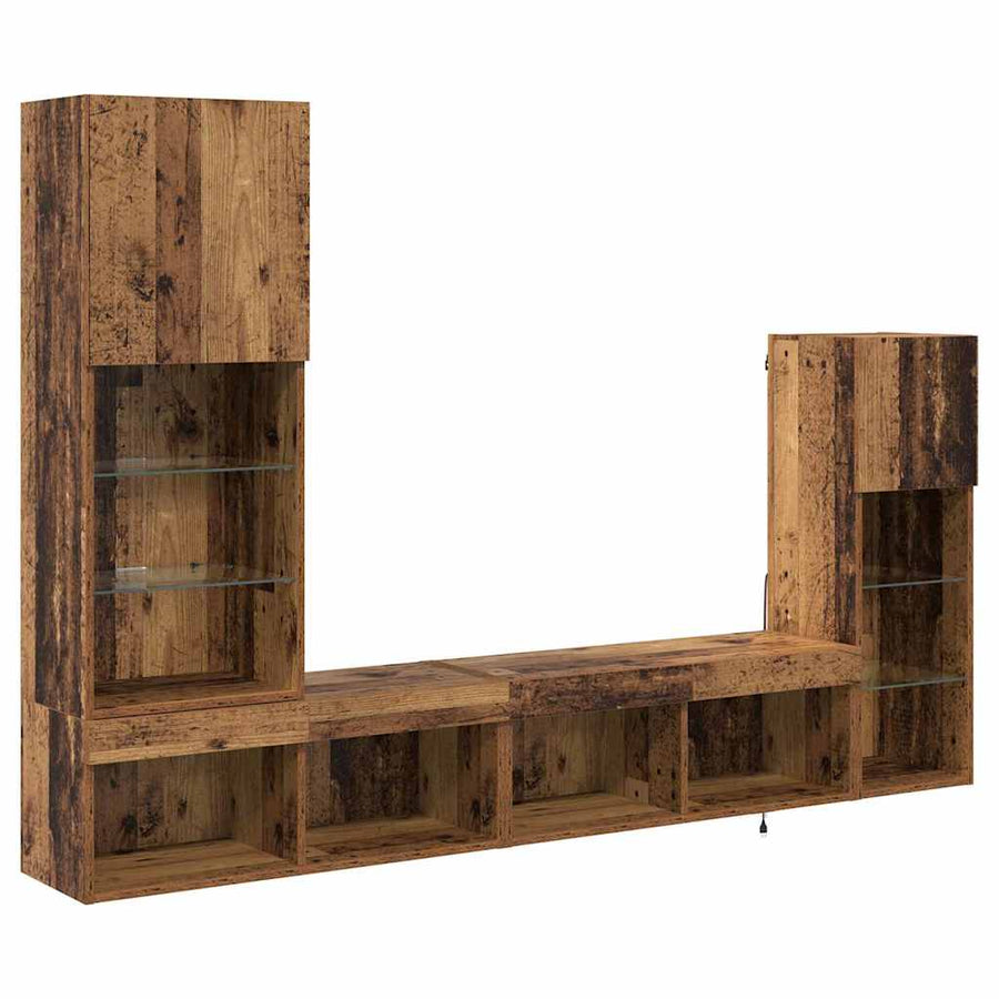 TV Wandmeubels met LED-striplichten 4 pcs Oudhout Bewerkt hout