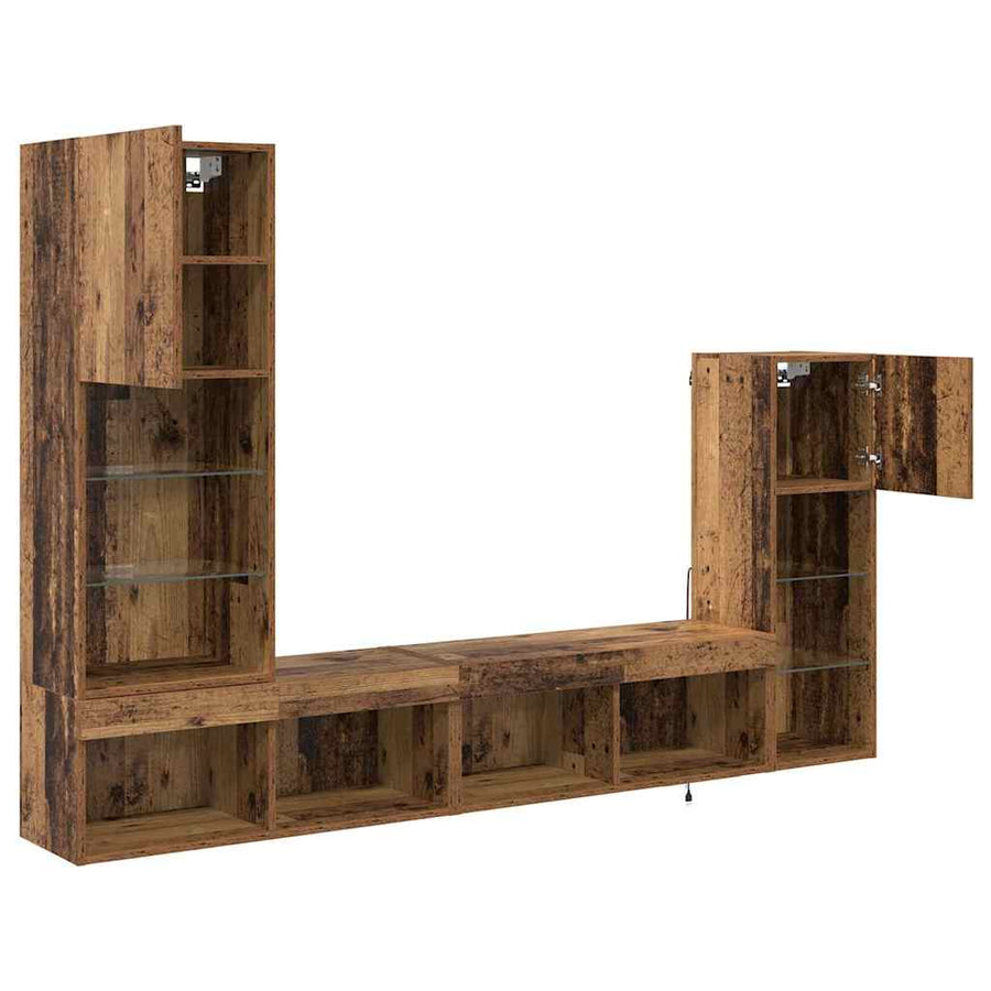 TV Wandmeubels met LED-striplichten 4 pcs Oudhout Bewerkt hout
