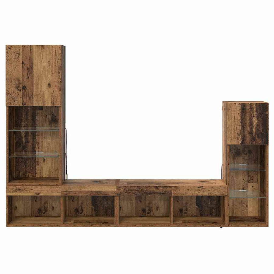 TV Wandmeubels met LED-striplichten 4 pcs Oudhout Bewerkt hout