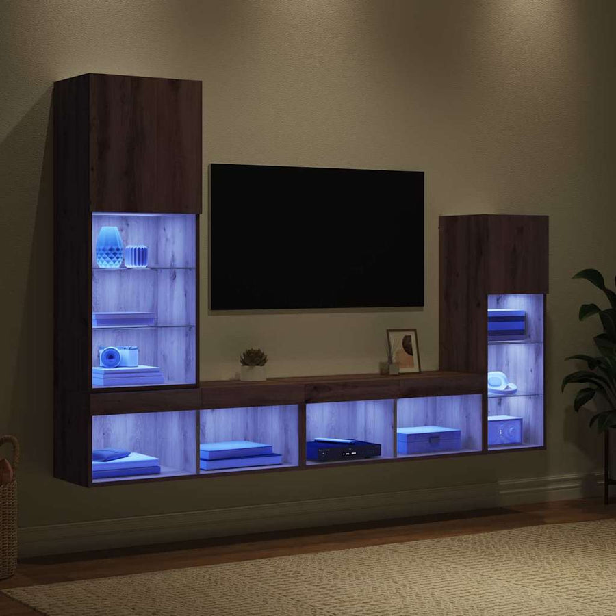 TV Wandmeubels Wandgemonteerd 4 pcs Artisan Eiken Bewerkt hout
