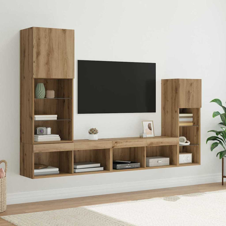 TV Wandmeubels Wandgemonteerd 4 pcs Artisan Eiken Bewerkt hout
