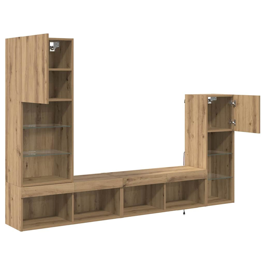 TV Wandmeubels Wandgemonteerd 4 pcs Artisan Eiken Bewerkt hout