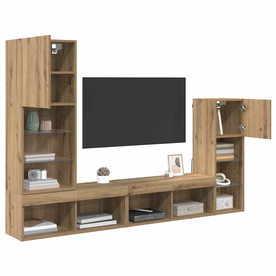 TV Wandmeubels Wandgemonteerd 4 pcs Artisan Eiken Bewerkt hout